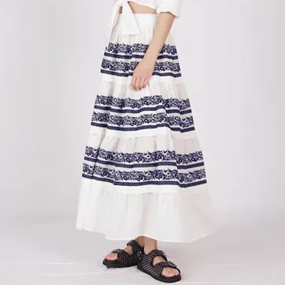 Maje Ibiza Collection Jolipa Embroidered Tiered Maxi Skirt